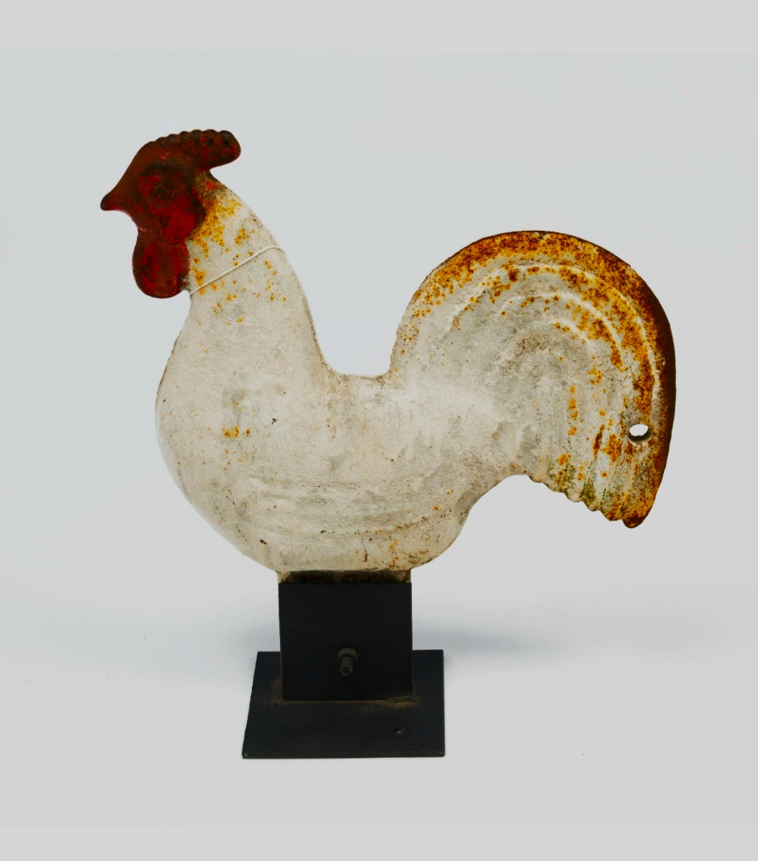 CAST IRON RAINBOW TAIL ROOSTER OLD PAINT